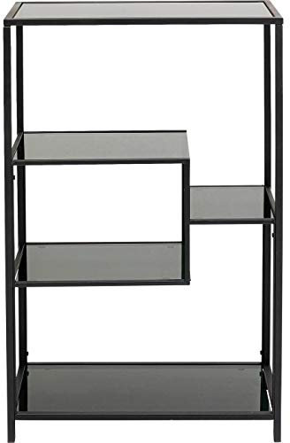 Kare Design Regal Loft, Schwarz, Aufbewahrungsregal, Stahl Gestell, ESG-Glas Fachböden, mit 4 Ablagen, 100x60x30 cm (H/B/T)
