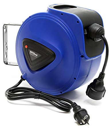 XPOtool Automatik Kabeltrommel 15 m mit Wandhalterung, 180° drehbar inkl. Montagematerial, automatische Stromtrommel