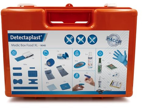 Detectaplast Verbandskasten für die Gastronomie, Erste Hilfe Set für die Behandlung von Wunden, tragbare Reiseapotheke im Koffer mit Pflaster, Verband, Tape, 190 Teile