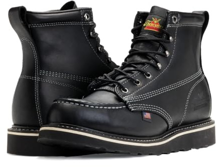 Thorogood American Heritage 6” Moc Toe Work Boots for Men - Soft Toe, Premium Full-Grain Leather with Slip-Resistant Wedge Outsole and Comfort Insole; EH Rated, Black (Midnight Series) - 12 2E