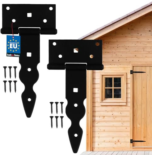 KOTARBAU® 2er Set Kreuzgehänge T-Scharnier Dekorativ Ladenband Pulverbeschichtet Schwarz 150 mm