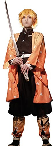 Fiamll Zenitsu Cosplay Japanischer Anime Kimono Kostüm Zenitsu Agatsuma Cosplay Outfit demon cosplay L