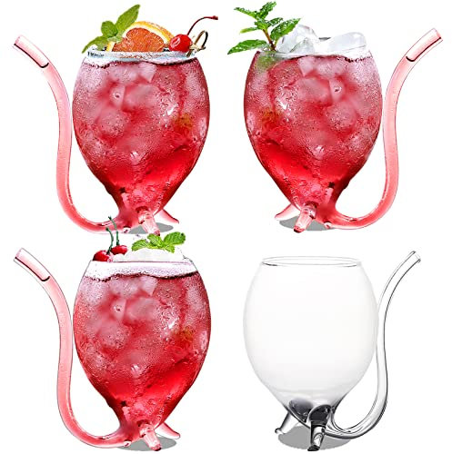 Cocktailgläser, Vampir, Weinglas, 340 ml, Set mit 4 kreativen Glaskaraffen, Tassen mit Trinkröhrchen, Strohhalm, für Cocktails, Wein, Saft, Eis, Champagner, Zuhause, Bar, Party, Barware, Geschenk