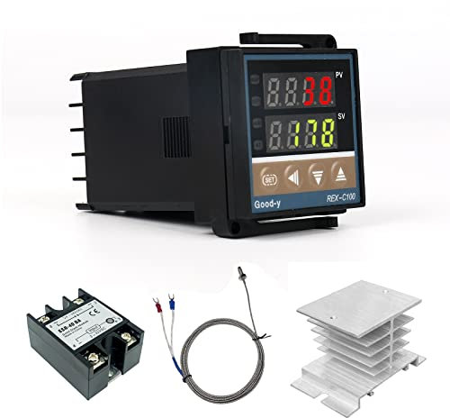 EUNEWR Digital Temperaturregler REX-C1000 ℃ ~ 1300 ℃ Digital Intelligente Thermostat LED PID Temperaturregler Kits Halbleiterrelais 40DA Temperaturfühler 1 Meter Kühlkörpertemperaturregler