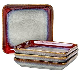 Square Dessert Plates Set of 4, 6 Inch Ceramic Appetizer & Side Plates