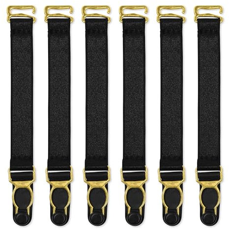 Satini Metallico Fermaglio Reggicalze Cintura Lingerie Cinghie (Nero - Oro, 6 Cinghie)