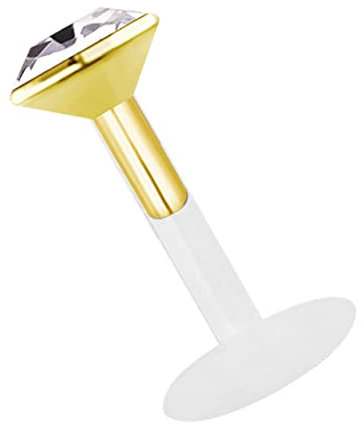 Modern Nature Piercing-Schmuck Teflon Labret Stecksystem 1,2 x 10 mm mit gefasstem Stein in 2,0 mm, vergoldet