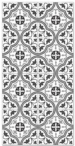 Panorama Tapis Vinyle du Sol Allée - Différentes Tailles - (Carreaux Ciments Fleur Gris 60x200 cm)