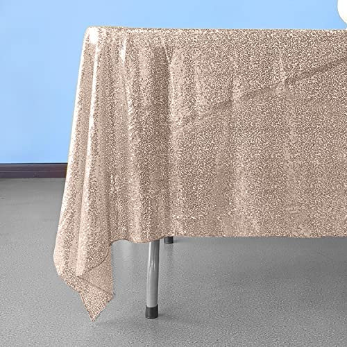 Trimming Shop 1pc Rose Gold Sequin Tablecloth 70 x 70 Square Shiny Sequin Sparkly Tablecover for Parties Wedding Reception Banquets Birthday Baby Shower Festival Ceremony Cake Dessert Tablecloth