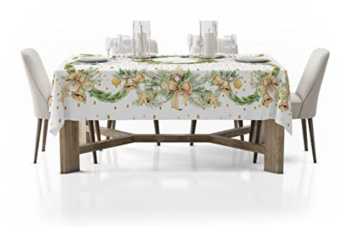 HomeLife Weihnachtstischdecke 140X190 – Weihnachtstischdecke für eine schöne Party – Weihnachtstischläufer aus 100% Cotton – Maschinenwaschbar – Goldene Glocken