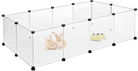 Froadp 145x75x48cm Einzeln Freigehege Kaninchen XL Kunststoff Gittergehege Kleintierlaufställe Welpenzaun Meerschweinchenauslauf Laufgitter Kleintiergehege für Kleintiere Käfig Nager (Weiß)