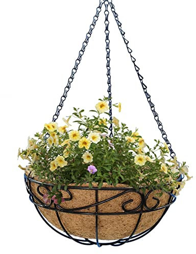 Odavom Macetero Colgante Coco | Maceta Colgante de Metal con Revestimiento de Fibra de Coco - Colgador de macetas para jardín, Decoraciones al Aire Libre para Porche, Patio de césped