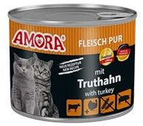 Amora Fleisch Pur Adult 6x200g | Katzenfutter aus Deutschland | auch als Probier- und Mixpaket erhältlich | Getreidefreies Futter mit hohem Fleischanteil (Truthahn)