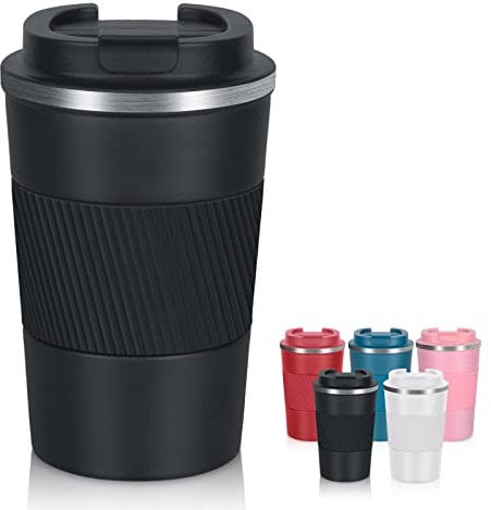 AKHTART 380ml Travel Mug for Hot & Cold Drinks with Leakproof Lid, Stainless Steel Insulated Coffee Double Walled Thermal Mug, Portable Reusable Cup Travel/Office/School(Black)