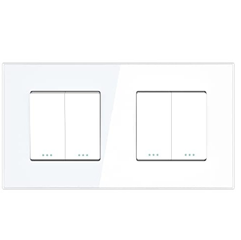 PULSAR Wechselschalter Doppelt x2 Unterputz Glas 2 Fach Weiß, Lichtschalter 10A 250V Doppellichtschalter Doppel Wechsel Schalter mit Glasrahmen