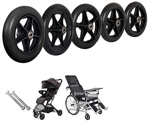 FABIIA 2Er-Pack Zubehör Für Rollstuhlrollen, 6/7/8 Zoll Durchmesser, Verschleißfest, Lenkrolle In Schwarz, 5-Speichen-Felge, Vollreifen/Schwarz/20 cm