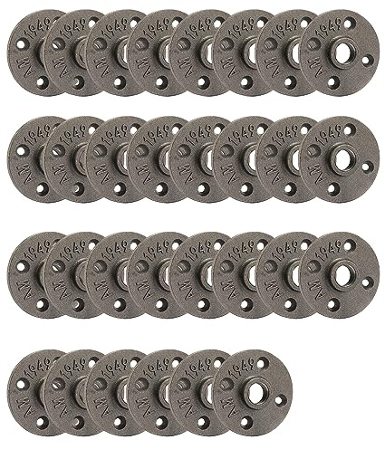 Home TZH 3/4 Zoll Bodenflansch, 30 Stück, Temperguss-Rohrflansch für industriellen Vintage-Stil, Flansche mit Gewindeloch für DIY-Projekte/Möbel/Regaldekoration (76,2 cm, 1,9 cm)