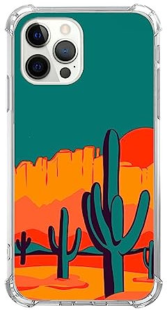 Vintage Wild West Cactus Phone Case for iPhone 15 Pro Max, Orange Red Desert Plant Montain Sunset Cover for Women Men Girls Boys, Trendy Design TPU Bumper Case for iPhone 15 Pro Max