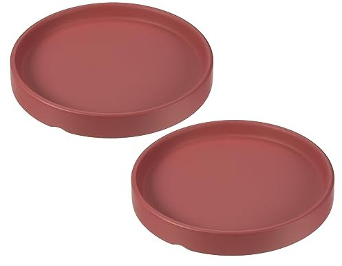 M METERXITY 2 Pièces Soucoupe de Plante - Plateau en Céramique Rond pour Égouttement, Convient aux Pots de Jardin/Extérieur (4,5 Pouces, Rouge Foncé)