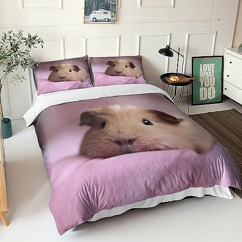 Entemah Meerschweinchen Bettwäsche Tier 3D Druck 2 Teilig, Bettwäsche Set Microfaser Qualität Bettbezug Mit Reißverschluss Kissenbezug Für Erwachsene Teenager 2 Teilig Single(135x200cm)
