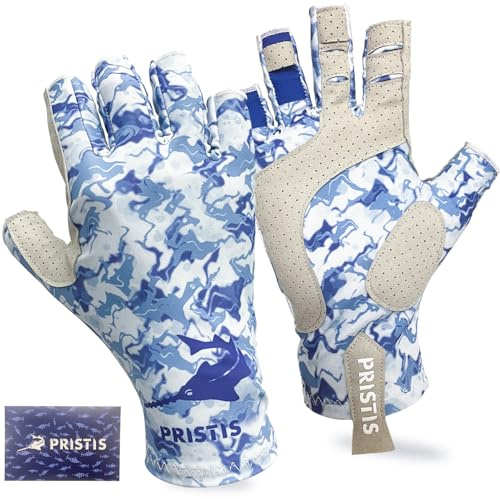 Pristis UPF 50+ Fishing Fingerless Gloves Anti-UV Breathable Thin Half Finger Sun Gloves for Men Women Boys Kids Kayaking Hiking Sailing Canoeing Salt Water