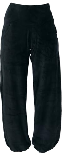 Boho Samt Pluderhose, Wohlfühlhose, Yogahose, Damen, weich, schwarz | Damen, lange Hose, lockere Passform, elastischer Bund, seitliche Taschen, bequem, Sporthose
