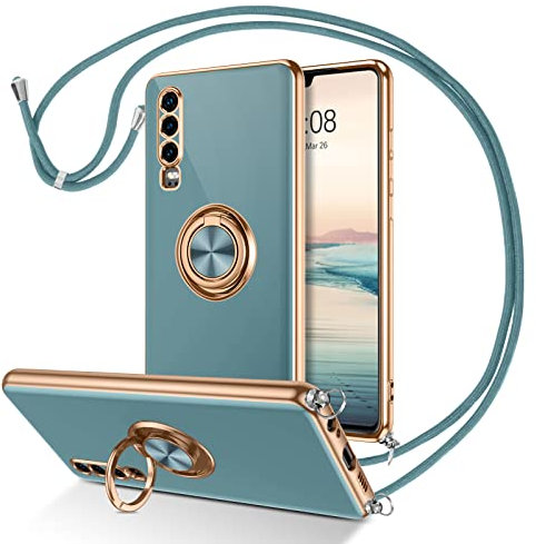 YINLAI Coque pour Huawei P30 avec Cordon, Housse Téléphone avec Anneau Rotatif, Étui Silicone Souple Doublure Microfibre Anti-Rayure, Protection Caméra Antichoc Slim Case pour Huawei P30, Lividité