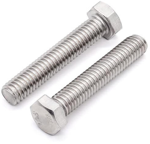 Lot de 4 vis à tête hexagonale en acier inoxydable 3/8-16 x 6 (3/8 à 15,2 cm disponible), acier inoxydable 18/8, entièrement fileté, filetage grossier machine, sans revêtement, finition unie