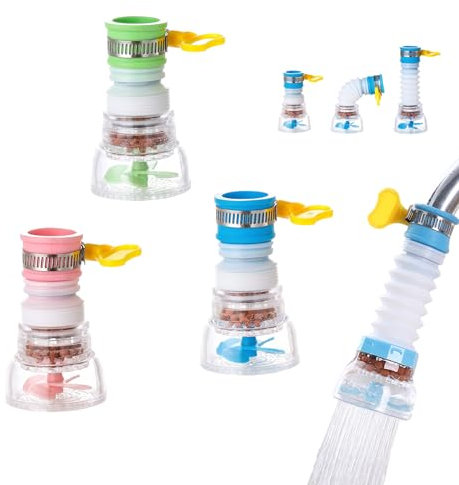 3 Piezas Filtro De Agua Del Grifo Filtro De Grifo De Cocina Rotación De 360°, Retráctil, Con Elemento Filtrante De Piedra Médica, Para El Hogar, Cocina, Baño, Fregadero (Azul, Verde, Rosa)
