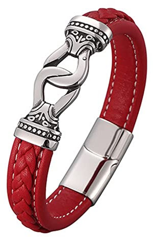 Wycian Silber Armband, Grancey Armband Lederarmband mit Schnalle 16.5CM Rostfreier Stahl für Männer Frauen
