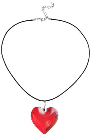 DAZZLUXE Collana Retrò a Forma di Cuore Rosso con Ciondolo in Resina - Gioiello da Donna per Compleanni, Feste, Balli