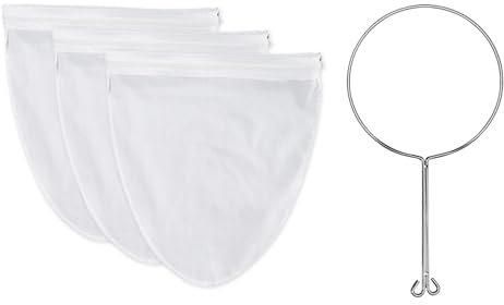 AIYONG 3 Telas Filtrantes + 1 Soporte para Telas Filtrantes, Repetible Café Bolsitas, Bolsa Colador de Malla Fina, Filtro de Alimentos Colador, para Té, Café, Leche, Yogur, Jugo