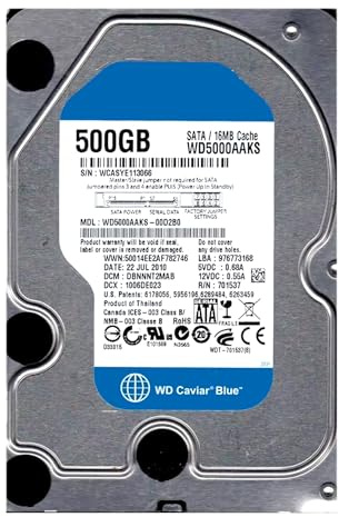 BQTEC Disco rigido HDD da 500 GB per WD5000AAKS 7200 RPM 16 MB Cache SATA II 3.5