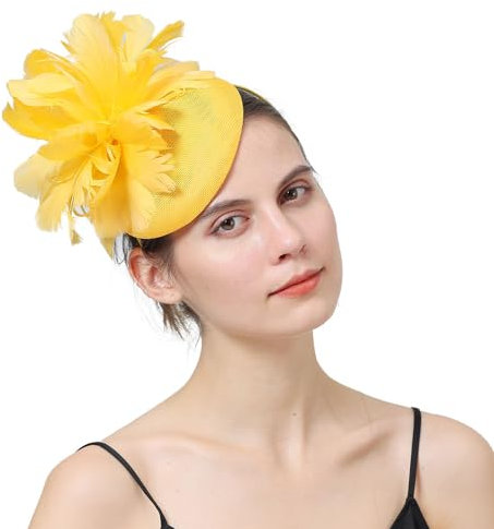 Fascinator mit Blume, Kopfband und Clip, Brautschmuck, Hochzeit, Teeparty, Kirche, Kopfbedeckung für Damen, 569 Gelb, One Size-XXL