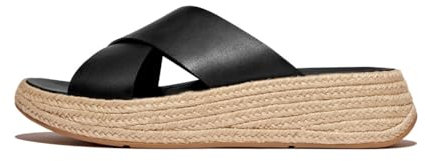 Fitflop Women's F-Mode Espadrille Leather Flatform Cross Slides Sandal, Black, 5 UK