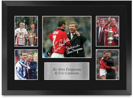 HWC Trading FR A3 Sir Alex Ferguson & Eric Cantona Gedruckte Memorabilien Signiertes Autogramm Fotodisplay für Fußball Anhänger und Fans - A3 Gerahmt
