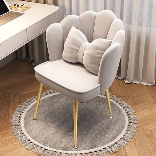 FDSGEEE Bürostuhl aus Samt, Blütenblatt-Akzentstuhl, ergonomischer Make-up-Computerstuhl, gepolsterter Schreibtischstuhl für Schminktisch, Wohnzimmer, Schlafzimmer (Größe: goldene Beine, Farbe: Beige)