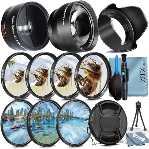 ZeeTech Set di accessori da 49 mm per Canon EOS: R50, R100, M5, M6 Mark II, M6, R10, R7 + grandangolo + teleobiettivo + 4 filtri close-up + altro (19 pezzi)