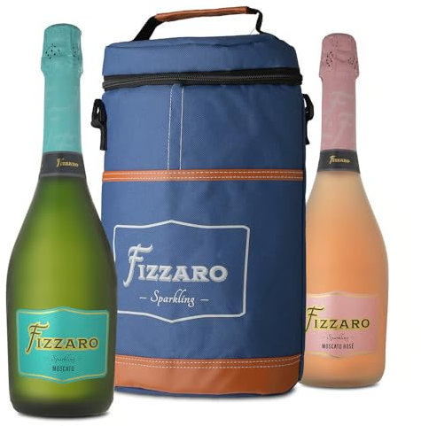 Fizzaro Sparkling Moscato & Rosé Set with Insulated Wine Cooler Bag – Premium Italian Sweet and Fruity Sparkling Wines – Perfect for Celebrations, Picnics, and Gift Giving – 2x750ml Bottles