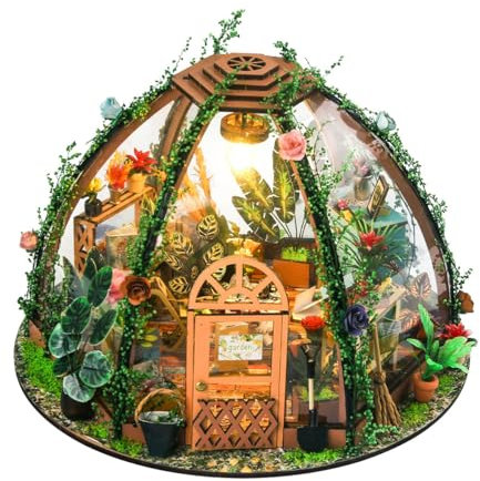 Sarini Kit de casa de muñecas en Miniatura para Adultos, Invernadero en Miniatura, Adornos artesanales, casa de Flores con Cielo Estrellado, cabaña Hecha a Mano