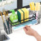Zaxiva Porte Eponge Evier Cuisine, Organisateur Evier Cuisine Mural avec Bac de Vidange, Acier au Carbone Rangement Eponge Evier Cuisine, Support de Rangement Cuisine sans Perçage