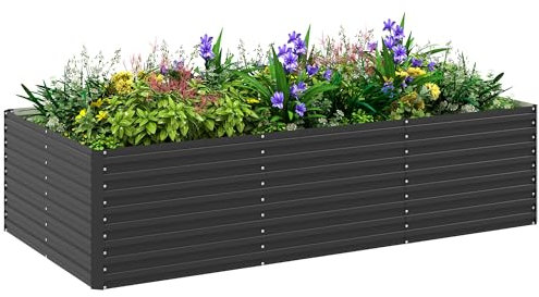 Outsunny Jardinière extérieure, jardinière surélevée galvanisée, carré Potager de Jardin rectangulaire avec Bordure de sécurité et Fond Ouvert, pour Fleurs, Herbes et légumes, 240 x 120 x 60 cm, Gris