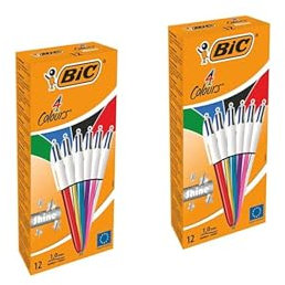 BIC 4 Colours Kugelschreiber Set Shine – 2 x 12er Pack – Stylische Mehrfarb-Kugelschreiber für Büro, Schule & Home Office