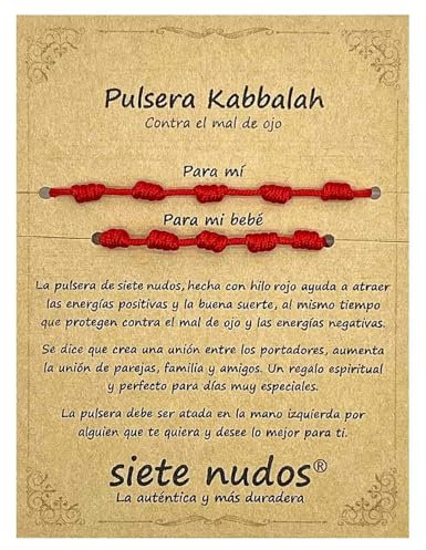 SIETE NUDOS® Bracelet rouge pour femme, homme, enfants, bébés, 7 chakras contre le mauvais œil, fil rouge protection énergie négative, amulette bonne chance amis couples, Ajustable de 11 cm hasta 28