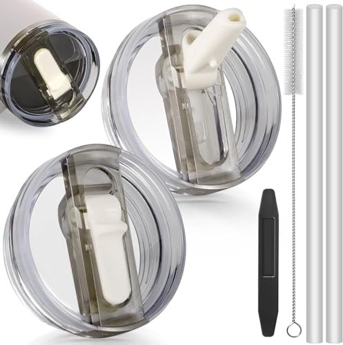 Maxmana Secret 2 Pack Detachable Tumbler Flip Straw Lid Compatible with Stanley 40oz Quencher ProTour, Leak Proof Tumbler Top Lid, No Spill Replacement Cover for Stanley Cup Accessories (Cream white)