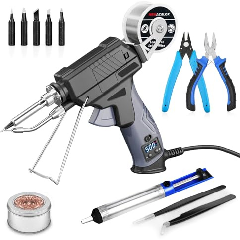 Soldering Iron Kit, Auto Feed Soldering Gun with LCD Display and ±1°C Precision Temp Control, 8-in-1 Set with Wire, Pump, Tip Cleaner, 5 Tips for Electronics Repair DIY, PCB, SMD