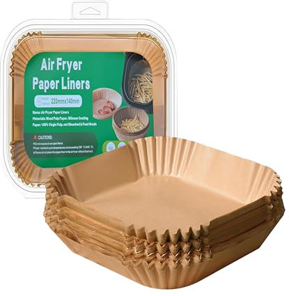 STL Pack of 50 Air Fryer Paper Liners 16cm Square Disposable Airfryer Parchment Paper,Heat Resistant,Greaseproof,Airfryer Accessories Compatible with Ninja,COSORI,Tefal,Tower&Other Dual Zone Fryers