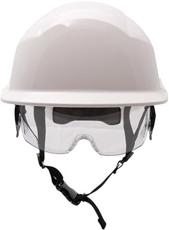 Centurion Safety Helmet – Hard Hat with Eye Protection - Spectrum Secureplus Industrial Helmet With Integrated Over Spectacles - Perfect if You Wear Prescription Glasses When Working -Vented – White