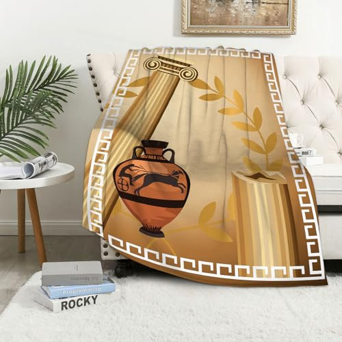 MAAPCHP Grande Couverture Polaire en Flanelle Ultra Douce et Chaude Fête de la Toga, Vase à Pilier Grec Ancien Branche d'olivier Icônes du pour Chambre à Coucher,lit Simple,canapé,150 x 200 cm