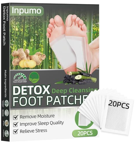 Inpumo Detox Fußpflaster Entgiftung,20 Stück Entgiftungspflaster Füße, Natürliche Fußpads Deep Cleansing Foot Pads，für Stressabbau & Tiefschlaf，Entfernung von Giftstoffen und Reinigung des Körpers